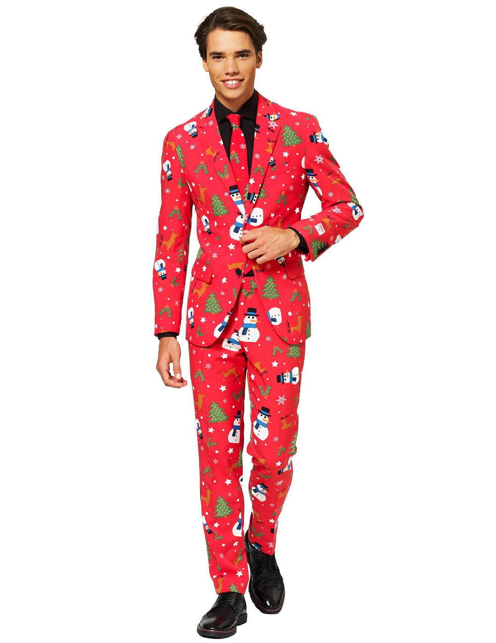 Mr. Snowman férfi piros, karácsonyi mintás Opposuits jelmez
