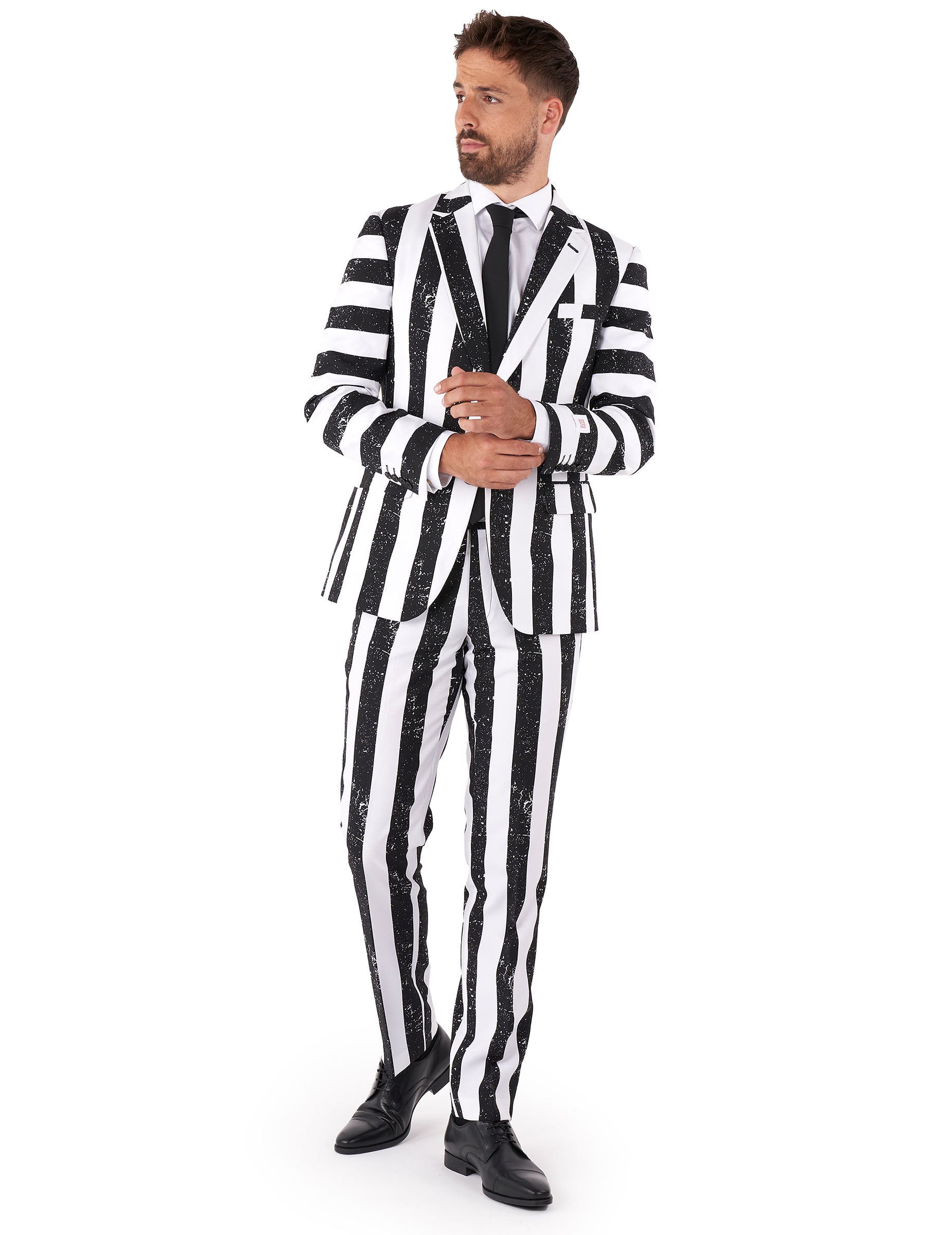Costume Beetlejuice Opposuits pour homme à rayures noires et blanches