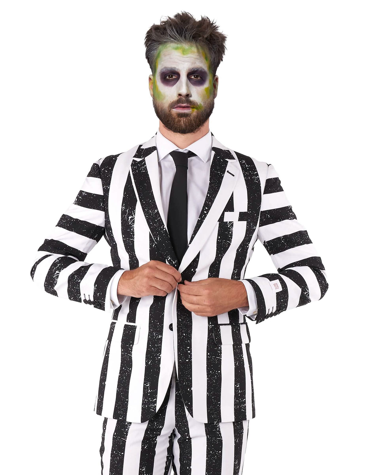 Gros plan sur le buste du costume Beetlejuice Opposuits pour homme