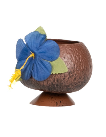 Coupe Hawaï noix de coco tropicale marron avec fleur bleue