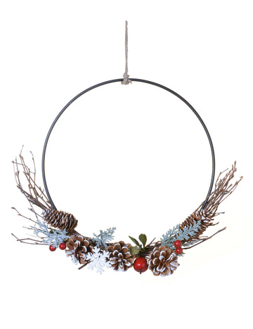 Függő koszorú, erdei bogyók, 35 cm havas