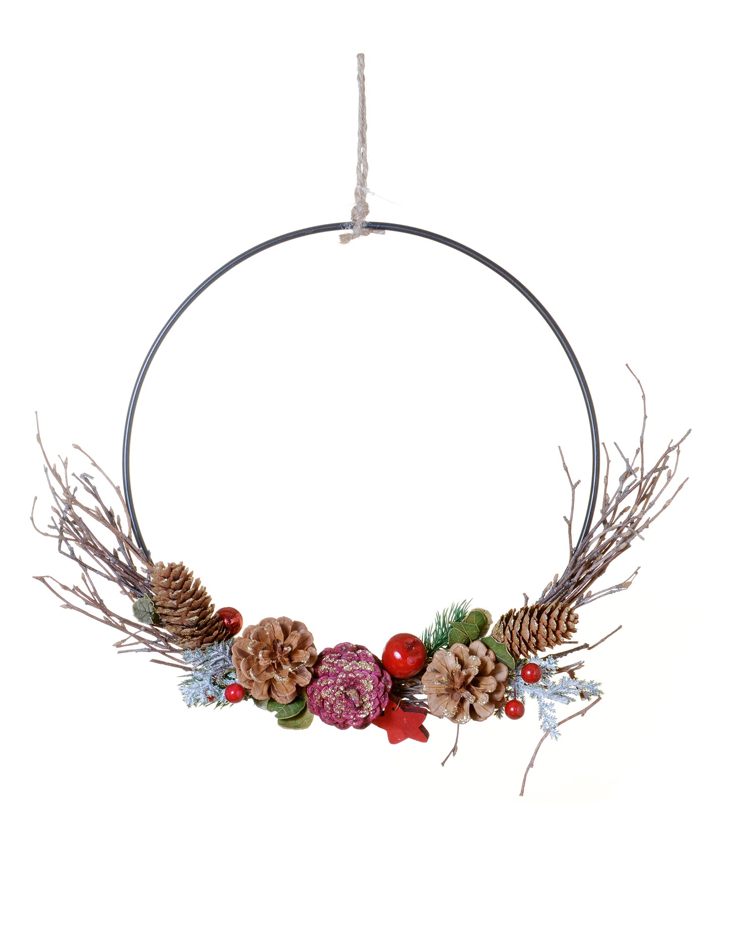 Hagyományos természetes függő koszorú 35 cm fenyőtobozokkal