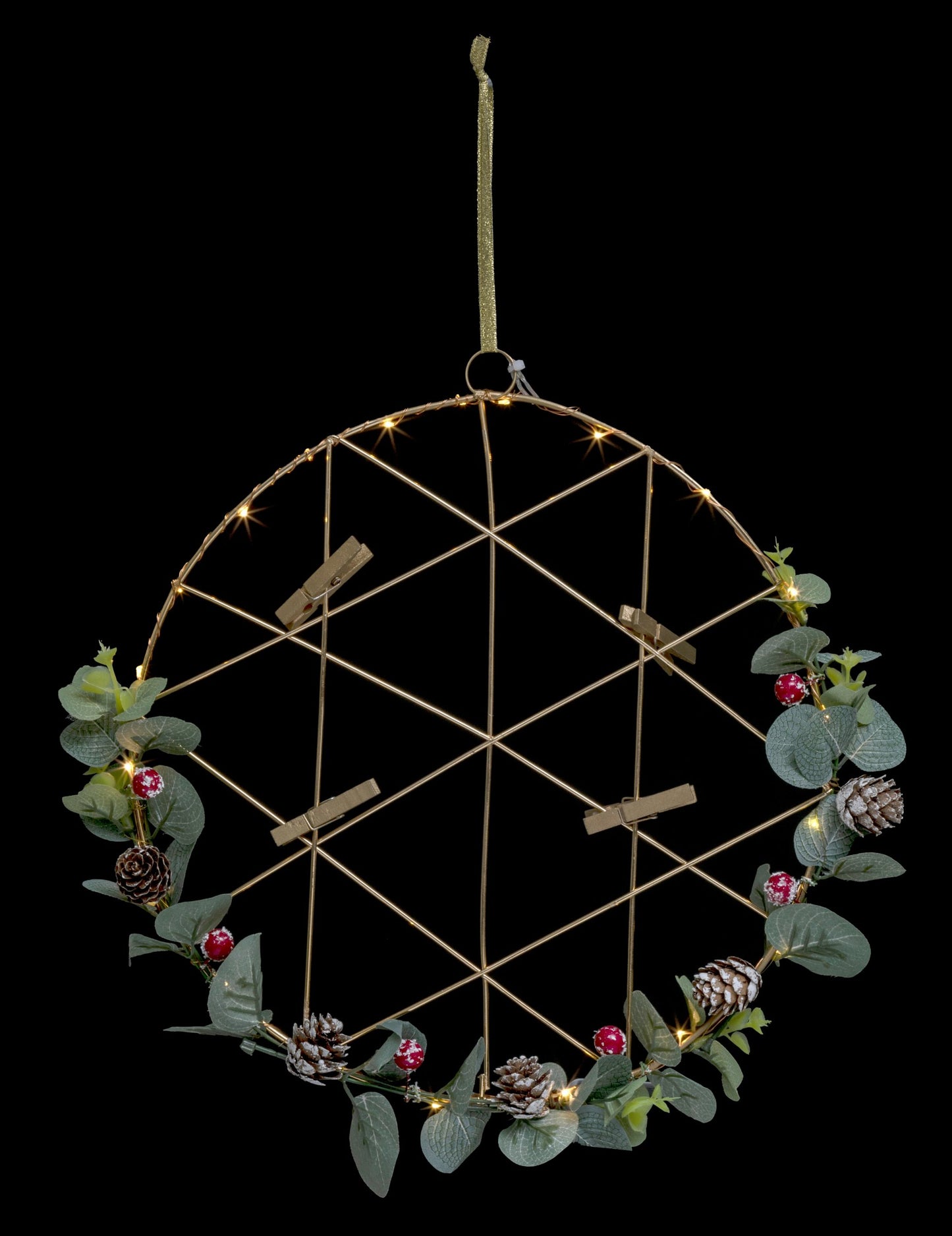 Függeszthető, világító kollázs koszorú 28 cm 