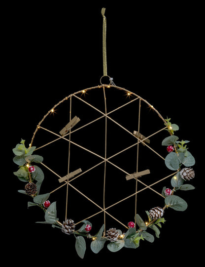 Függeszthető, világító kollázs koszorú 28 cm 