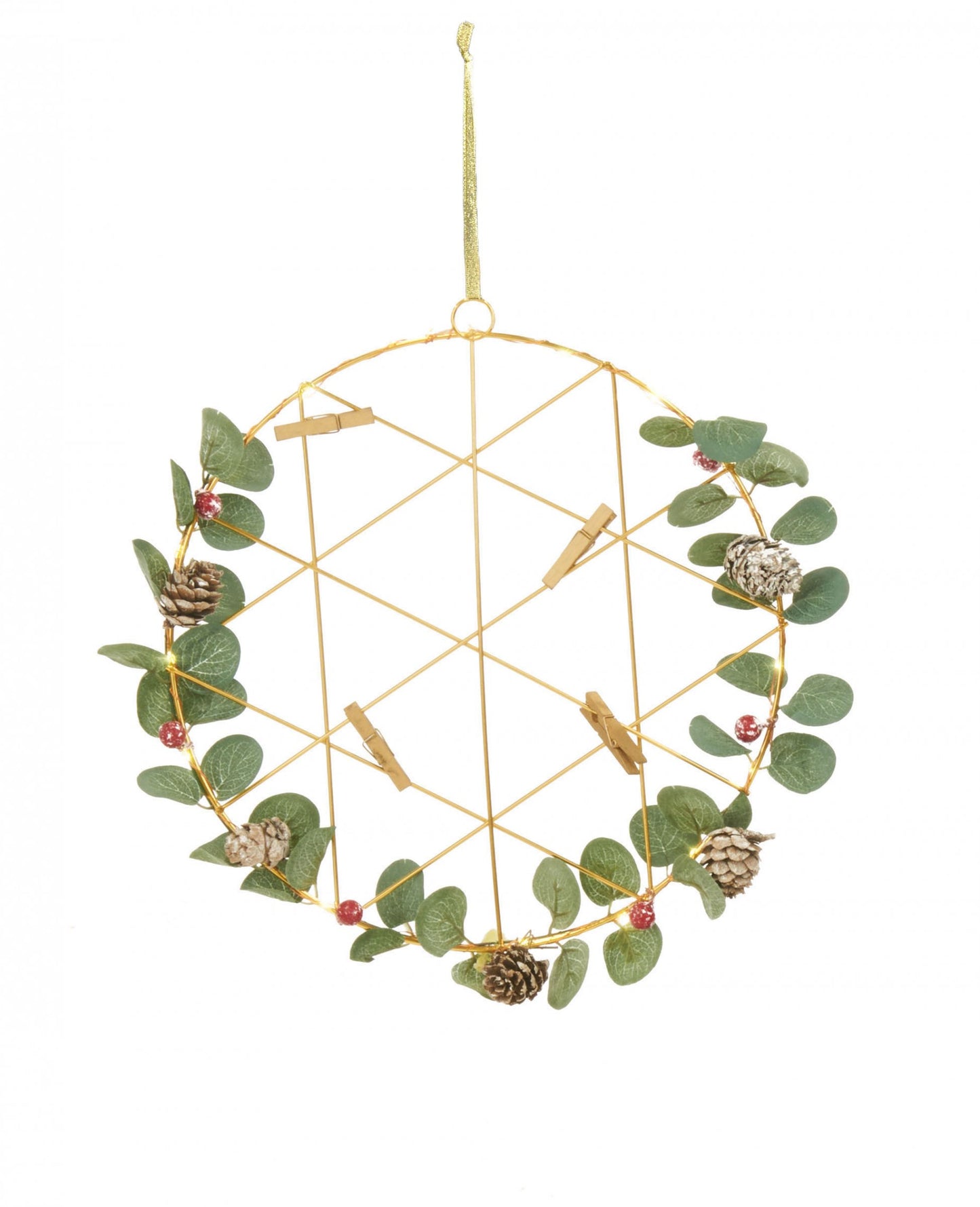 Függő koszorú világító kollázssal 28 cm klipszekkel