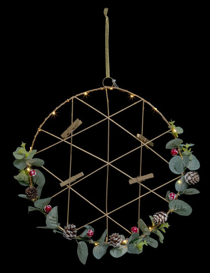 Függő koszorú világító kollázssal 28 cm klipszekkel