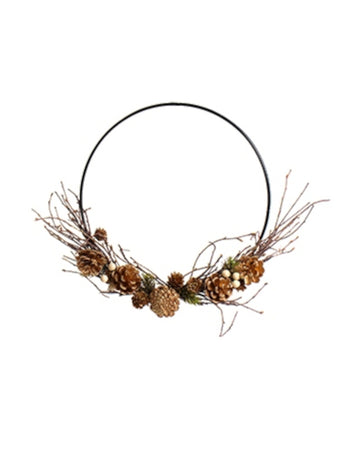 Függeszthető arany tobozos koszorú 35 cm 