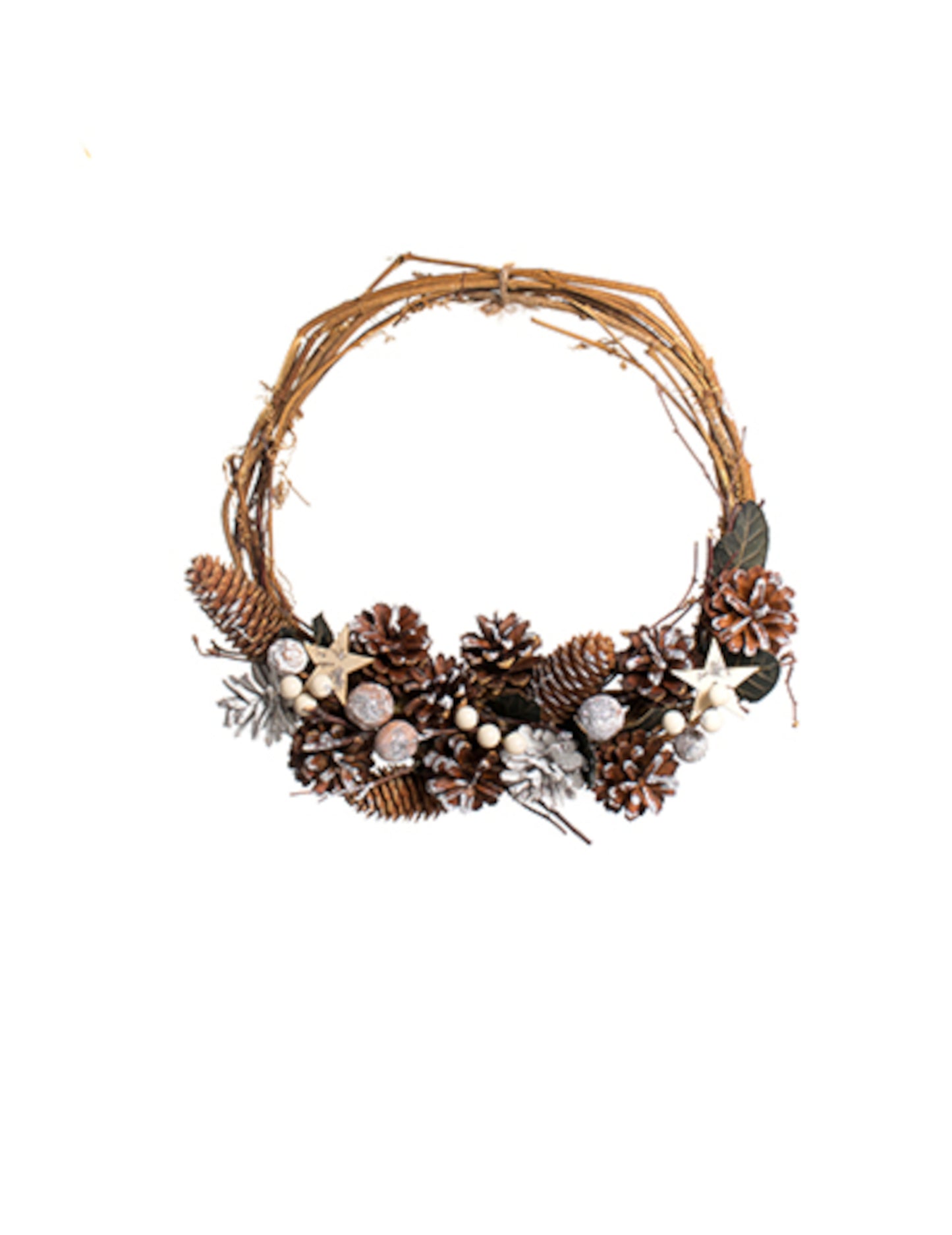Függeszthető koszorú havas tobozokkal 30 cm 