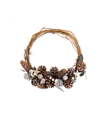 Függeszthető koszorú havas tobozokkal 30 cm 