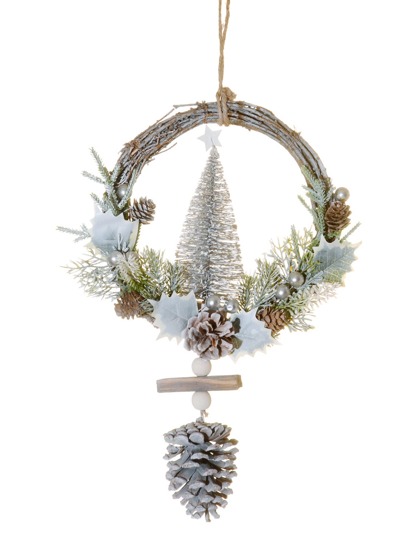 Függeszthető havas fenyőkoszorú 39 cm 