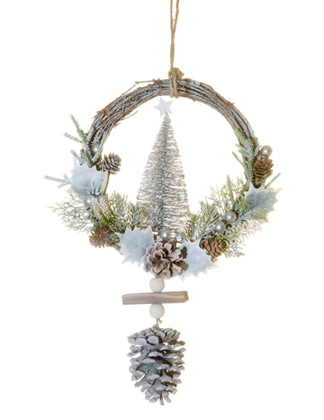 Függeszthető havas fenyőkoszorú 39 cm 