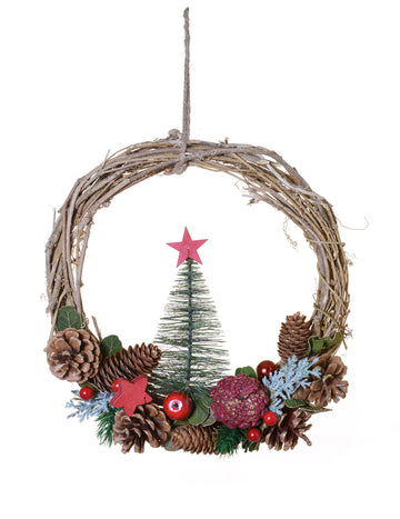 Hagyományos természetes fenyőfa függő koszorú 35 cm fonott
