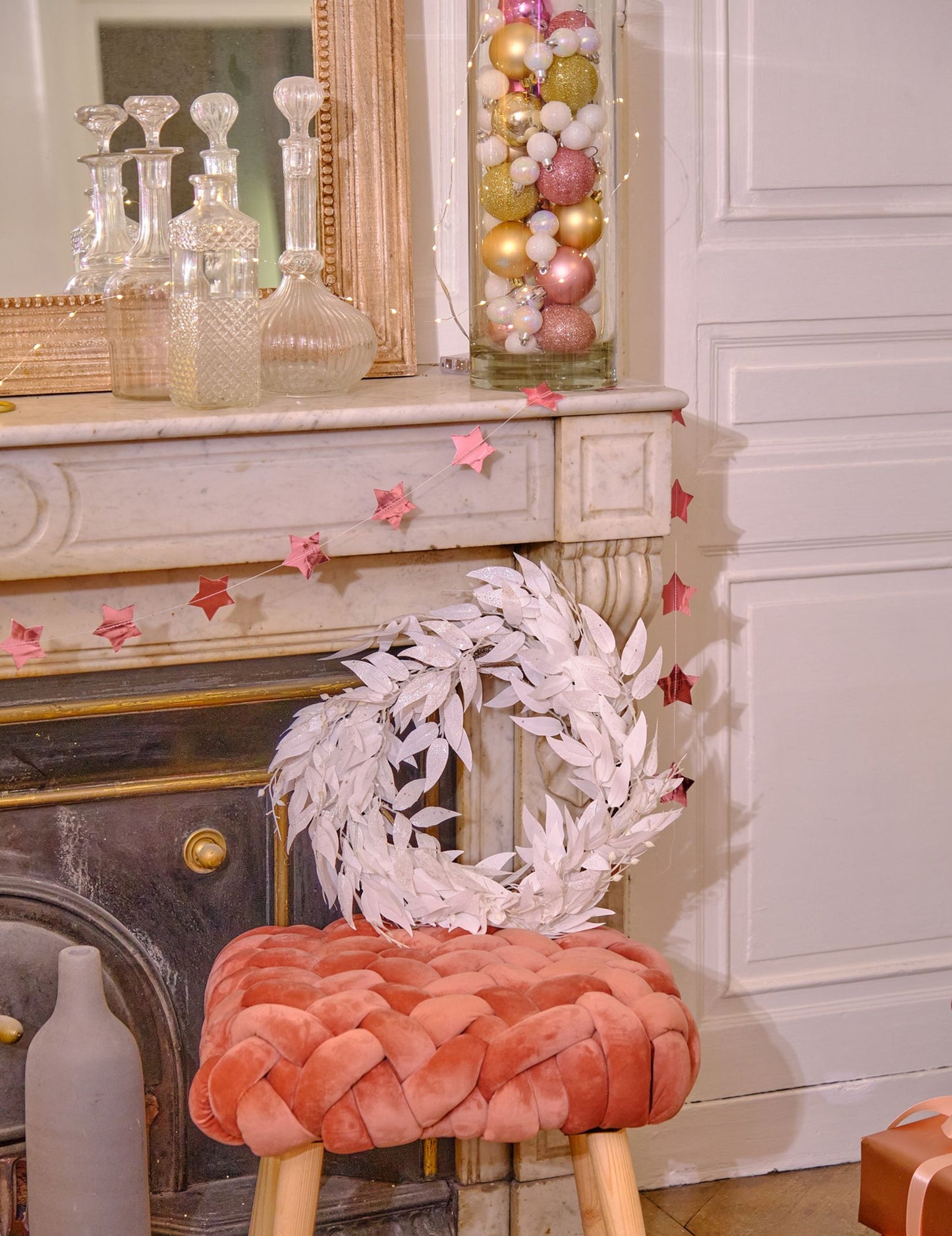 50 db fehér csillámos levélkoszorú cm, karácsonyi dekoráció