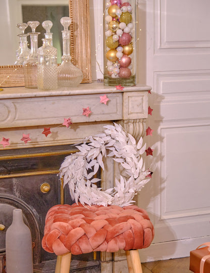 50 db fehér csillámos levélkoszorú cm, karácsonyi dekoráció