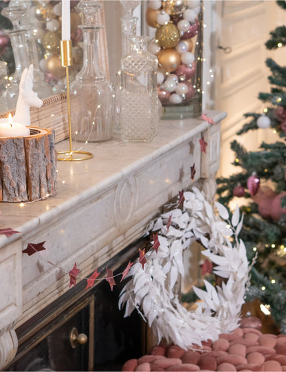 50 db fehér csillámos levélkoszorú cm, karácsonyi dekoráció