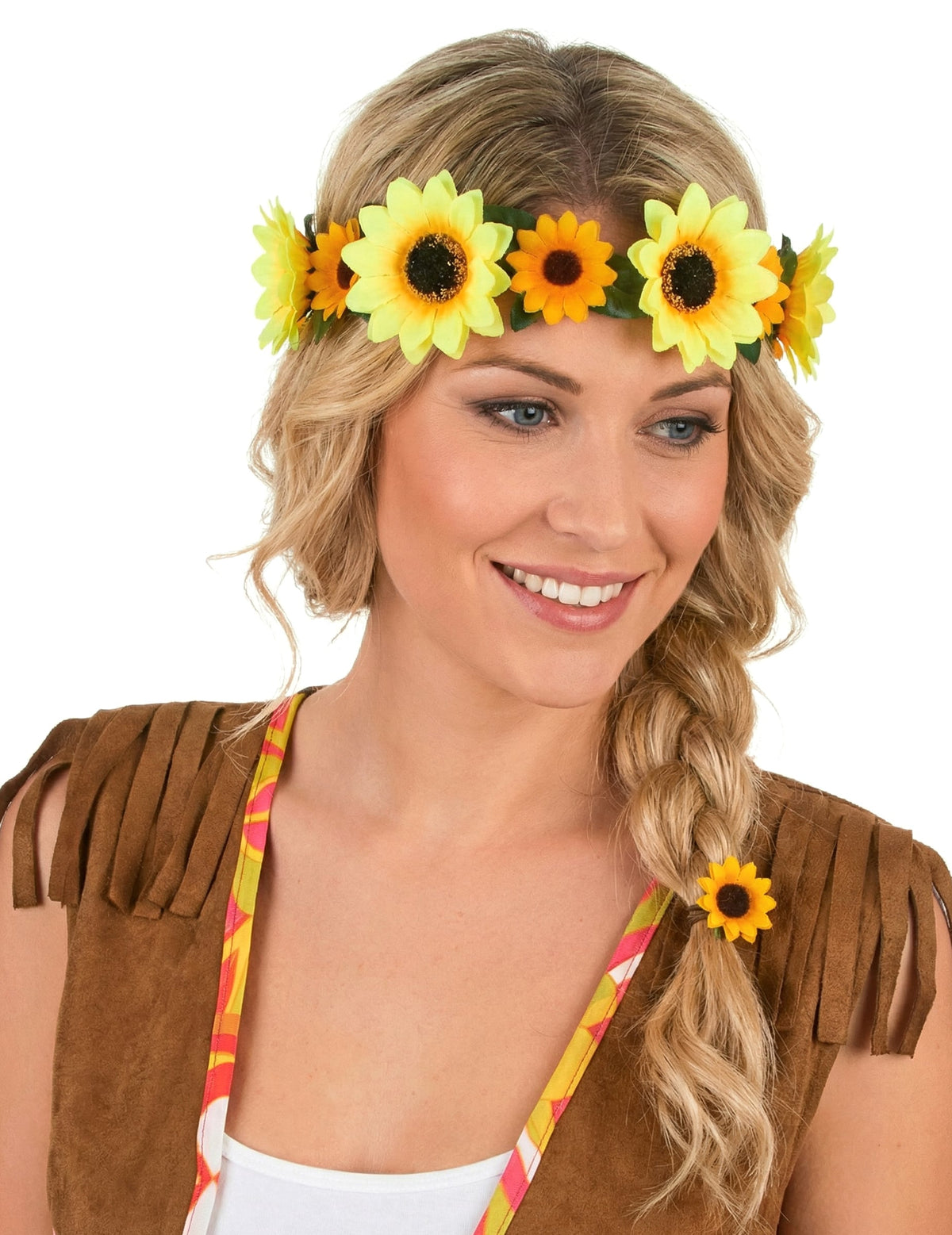 Couronne de fleurs tournesol pour adulte jaune
