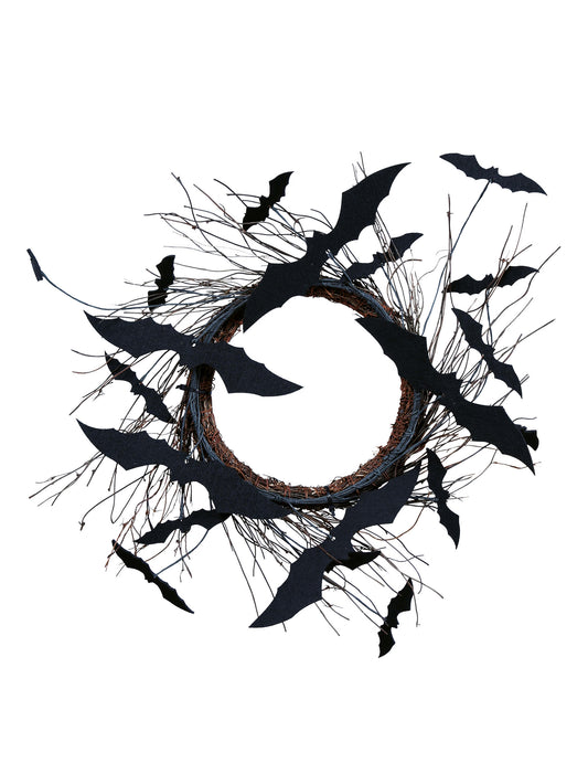 Couronne de porte chauve-souris pour décoration noire