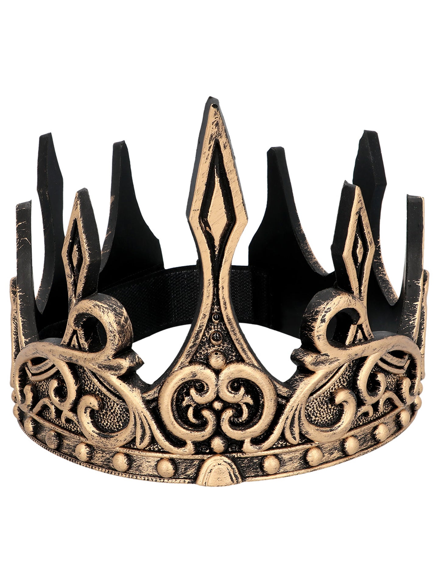 Couronne de roi médiéval pour adulte or vieilli et noir réglable
