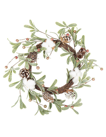 Pamut virágkoszorú 40 cm és fenyőtobozok