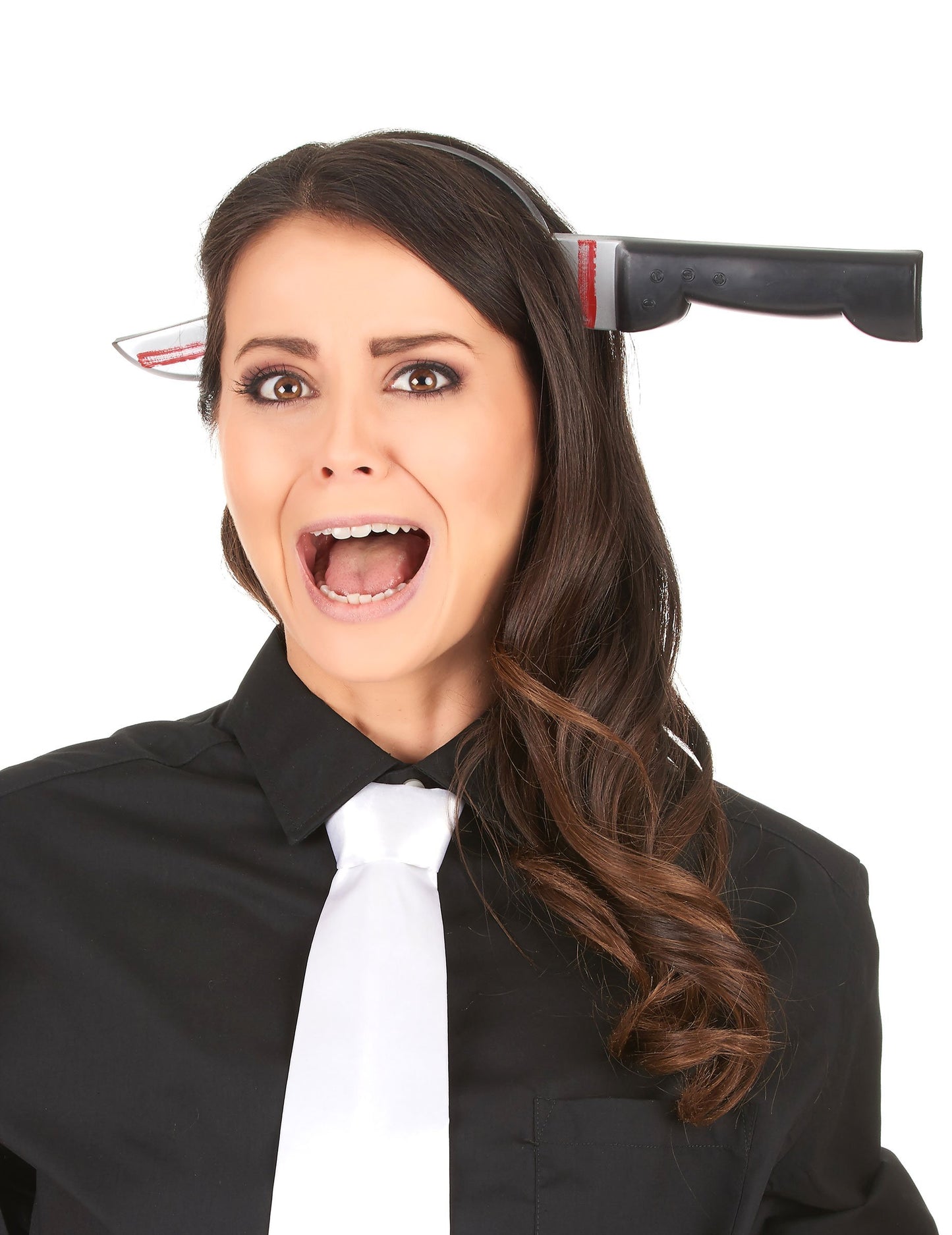 Felnőtt fekete és ezüst Halloween véres kés hamis vérral