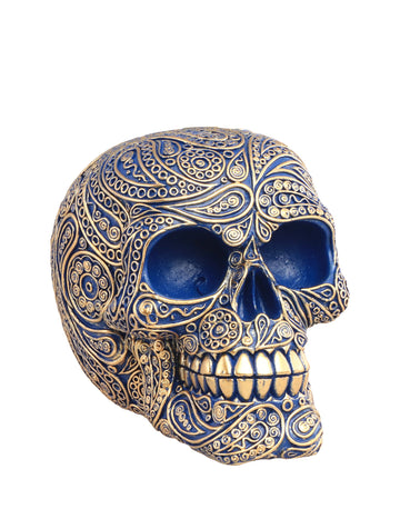 Kék barokk gyantából készült koponya, 11,5 cm
