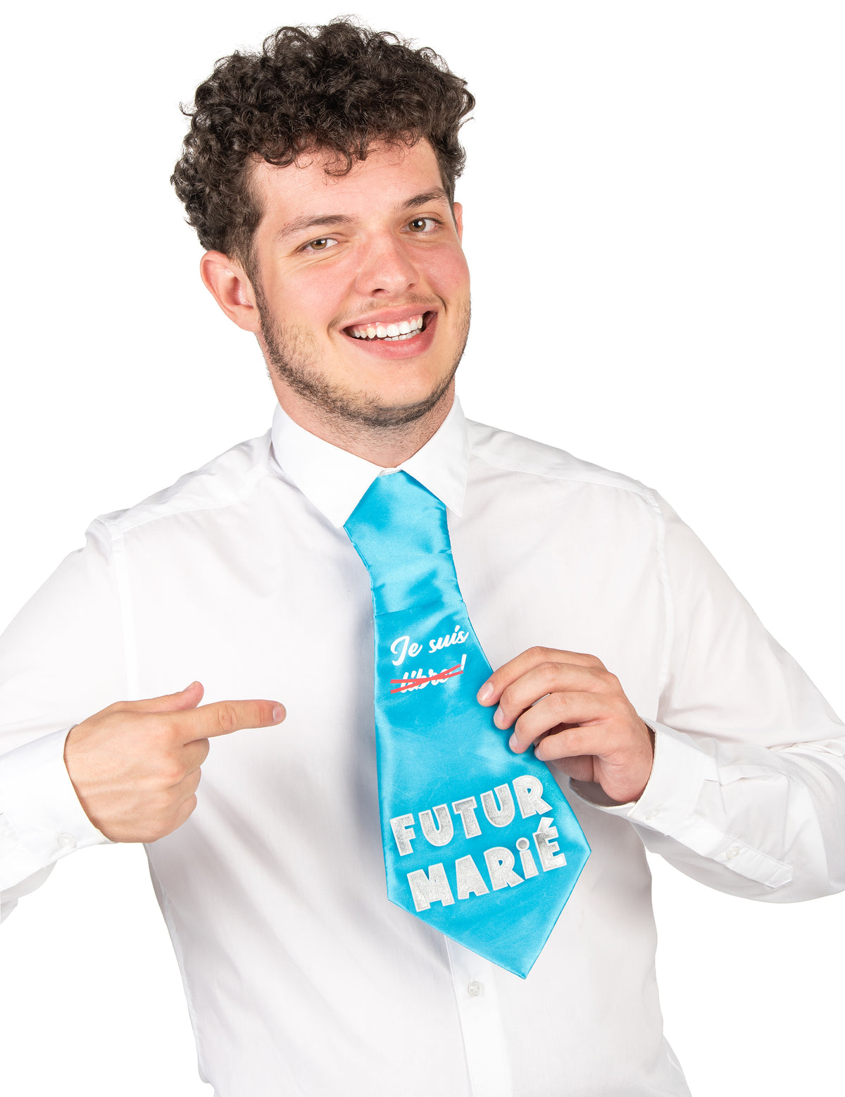 Cravate humoristique d'enterrement de vie de garçon pour homme bleu turquoise avec texte Futur Marié
