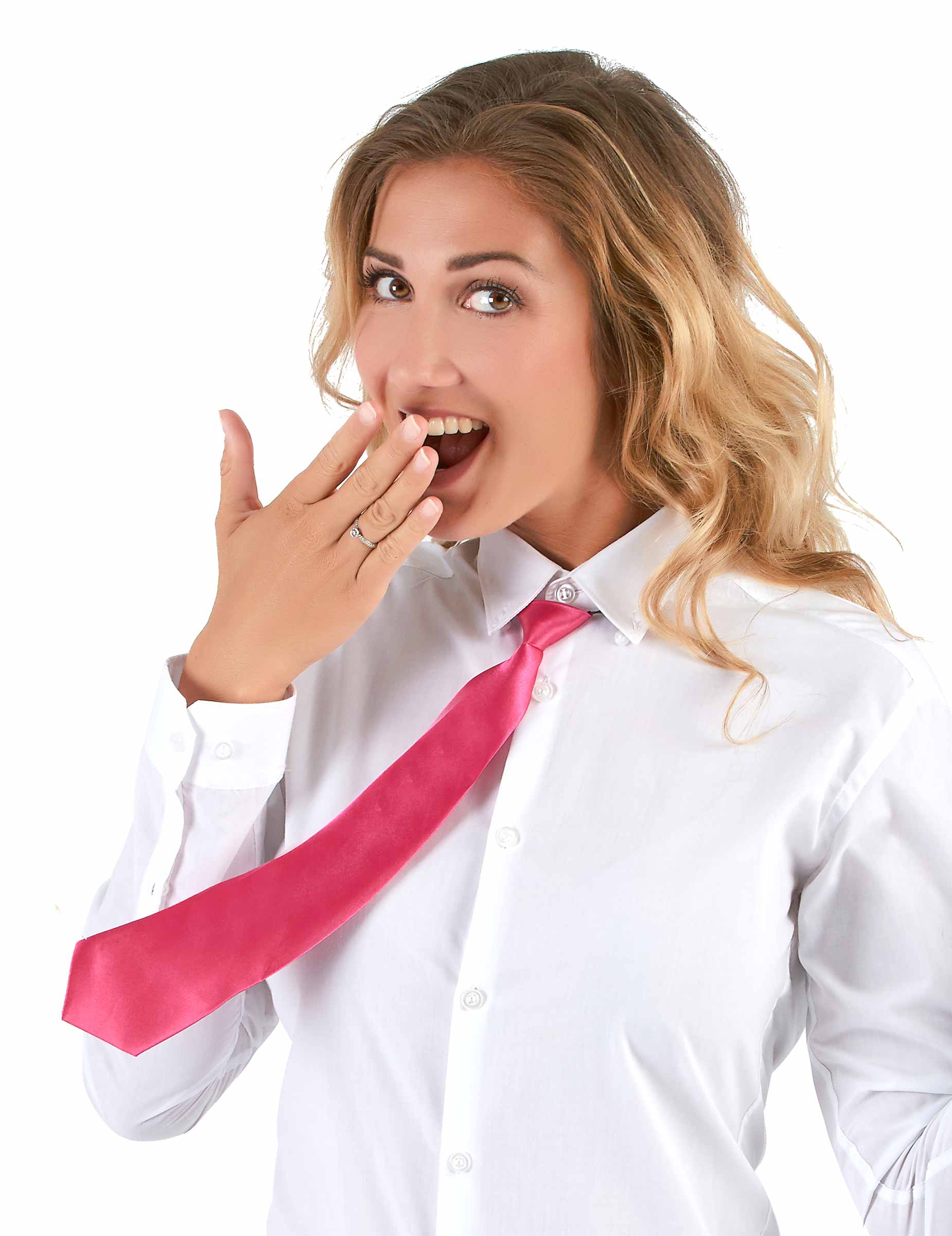 Vue de face de la cravate pour adulte rose satinée
