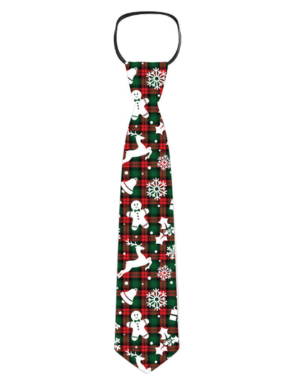 Détail des motifs de la cravate tartan et motifs de Noël