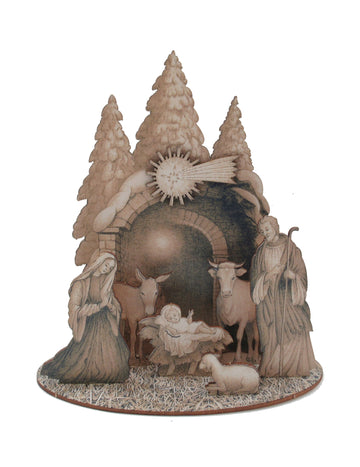 Hagyományos fa betlehemi jászol figurákkal 20 x 22 cm 