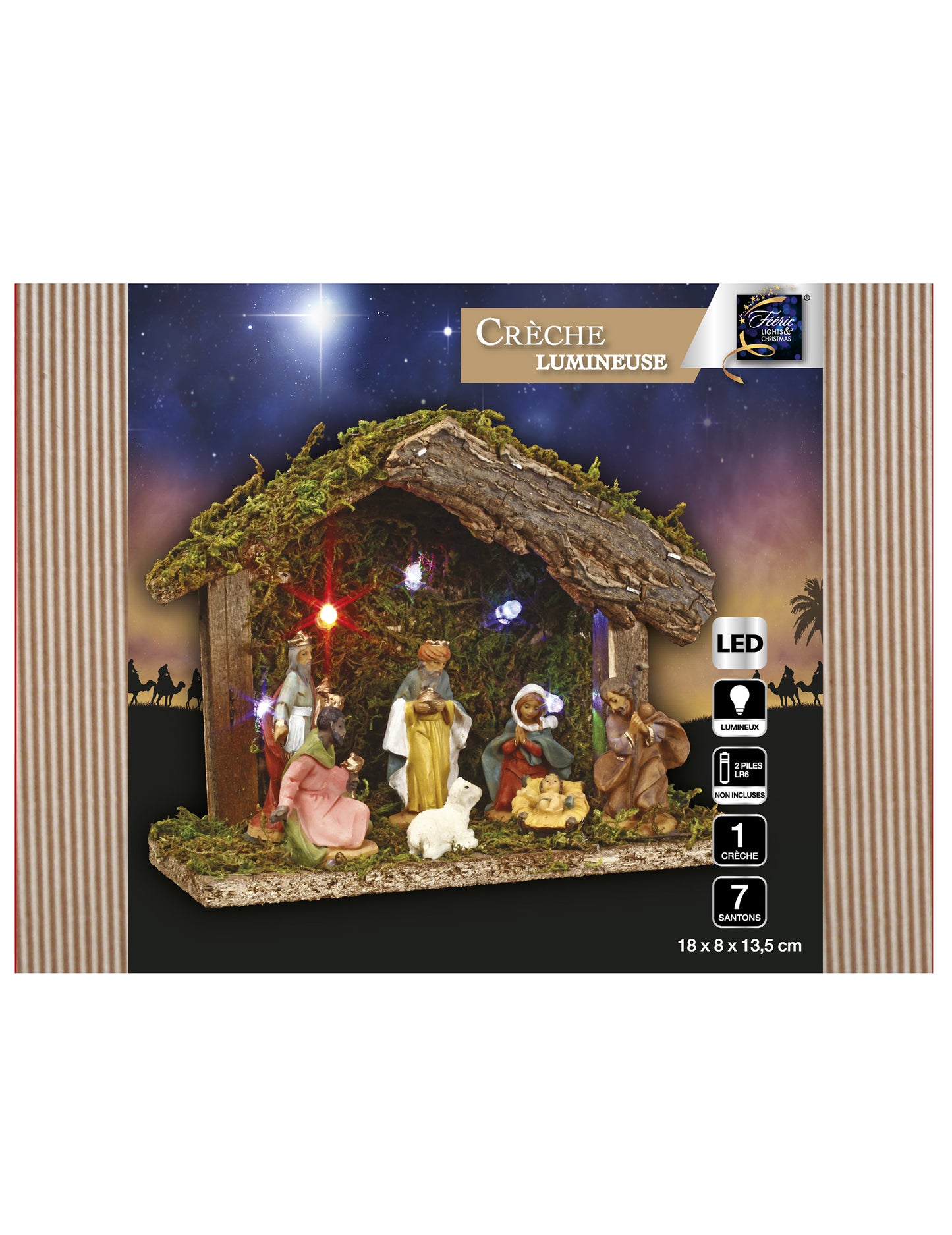 Világító betlehemi jelenet 7 figurával, 5 LED-del, 13,5 cm 