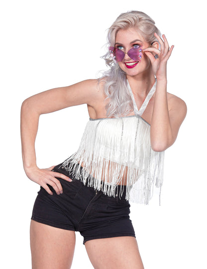 Fehér rojtos crop top fesztiválra női