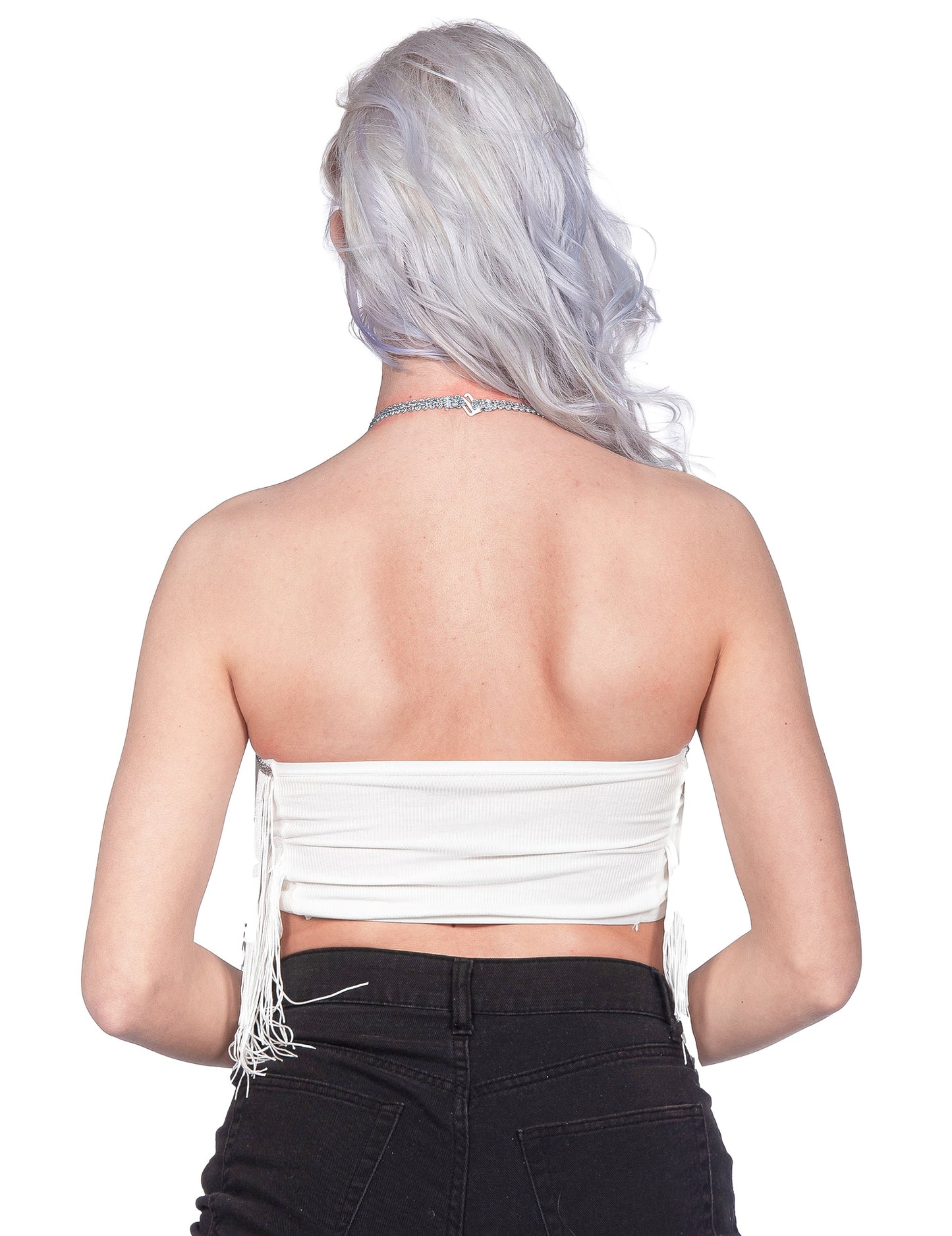 Fehér rojtos crop top fesztiválra női