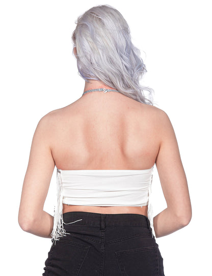 Fehér rojtos crop top fesztiválra női