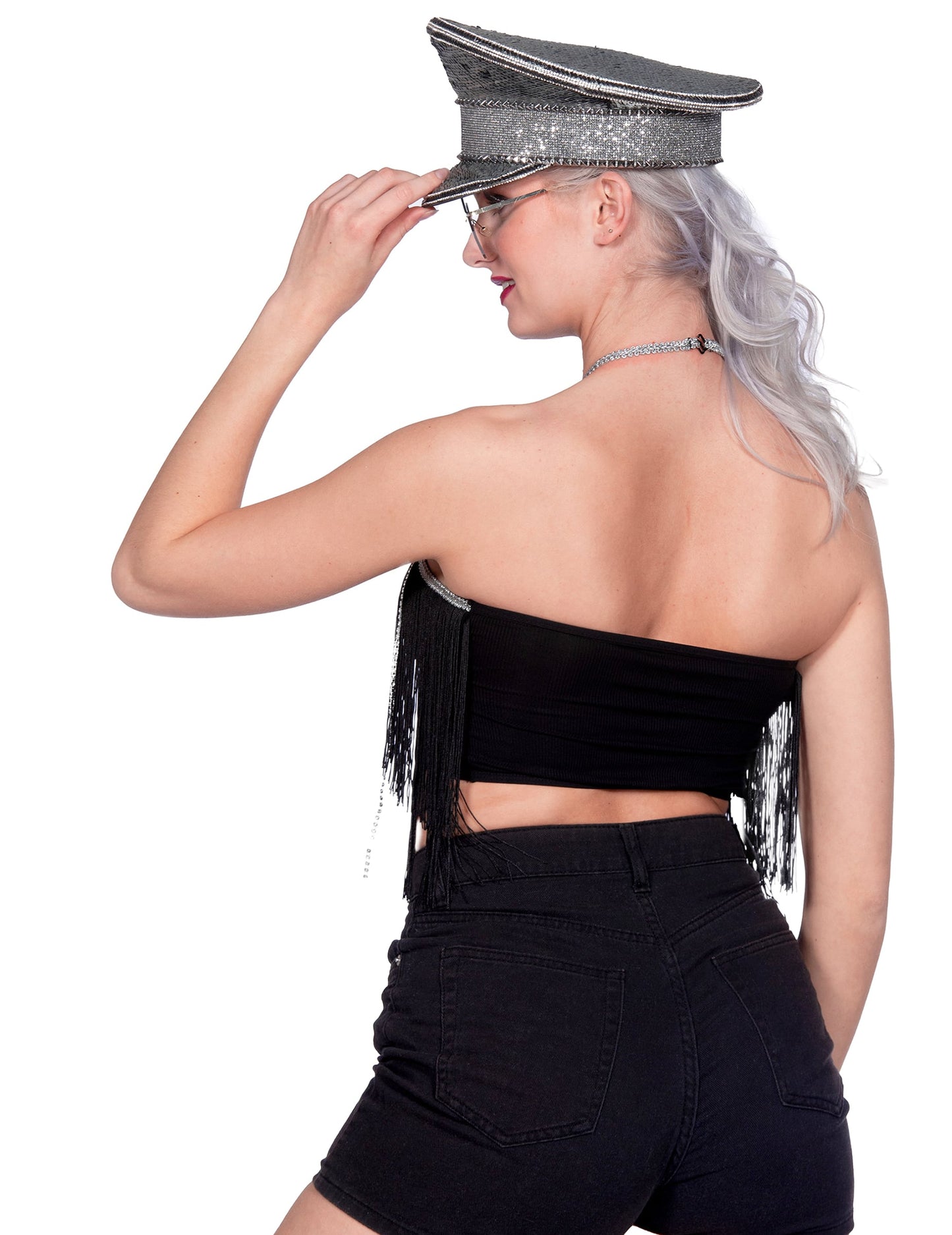 Fekete rojtos crop top fesztiválra női
