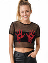 Felnőtt fekete hálós crop top véres kézmintával