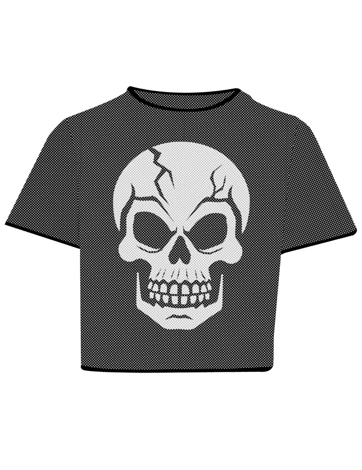 Felnőtt fekete hálós crop top koponyával