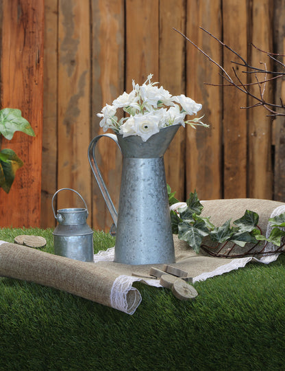 Cink tejeskanna füllel 18 cm rusztikus vintage