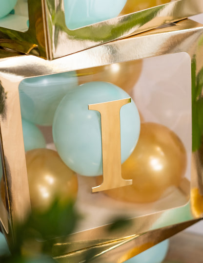 Arany átlátszó lufi kocka 30 x 30 cm testreszabható