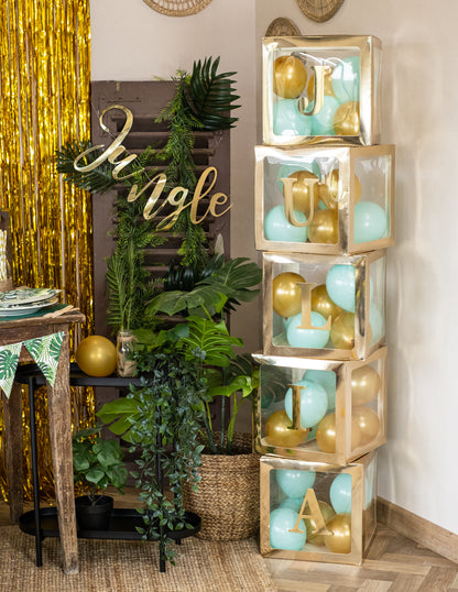 Arany átlátszó lufi kocka 30 x 30 cm testreszabható