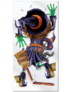 Décoration de porte Sorcière écrasée pour Halloween violette avec balai cassé et chat noir