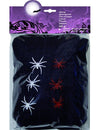 Toile d'araignée Halloween pour décoration noire avec 6 araignées blanches et rouges 100g