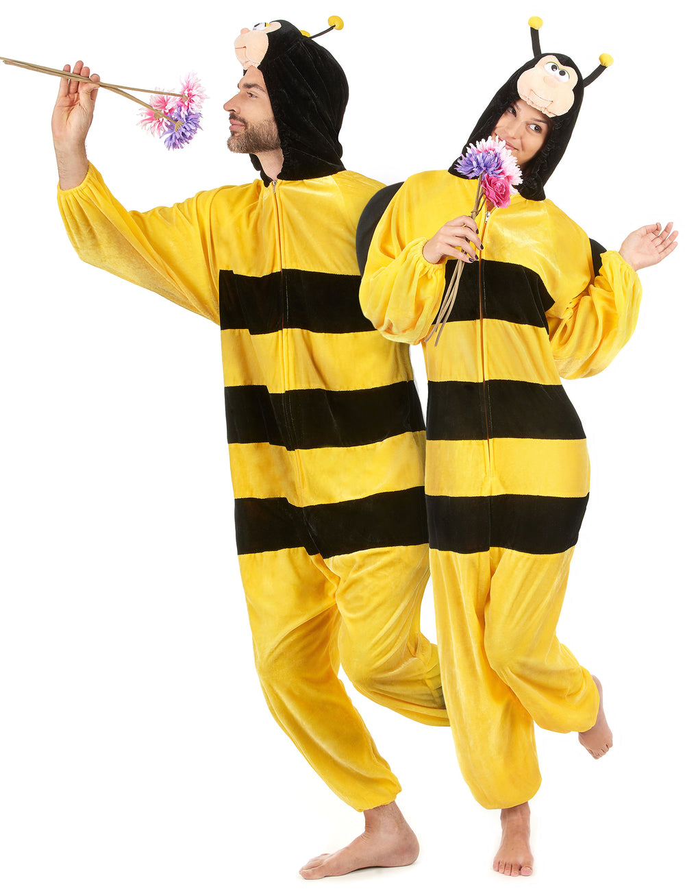 Déguisement abeille avec ailes pour adulte jaune et noir rayé