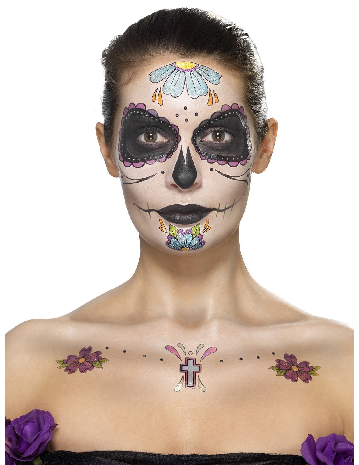 Kit sminkkék virág nő dia de los muertos