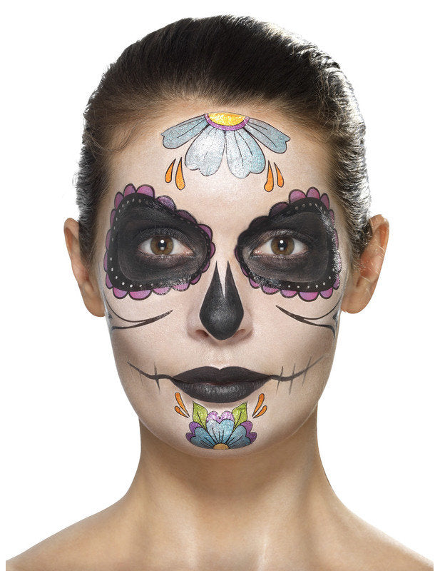 Kit sminkkék virág nő dia de los muertos