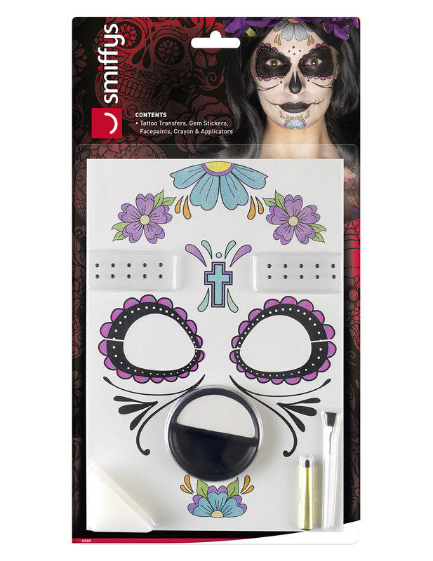 Kit sminkkék virág nő dia de los muertos