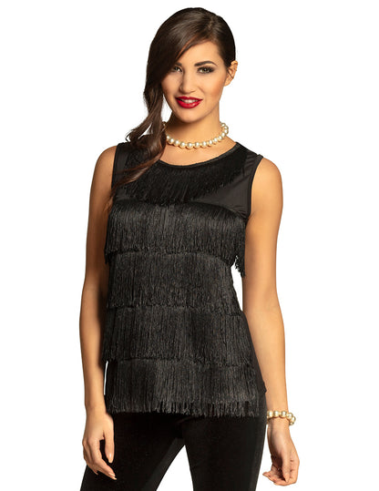 Női fekete rojtos felső 