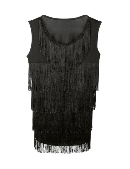 Női fekete rojtos felső 