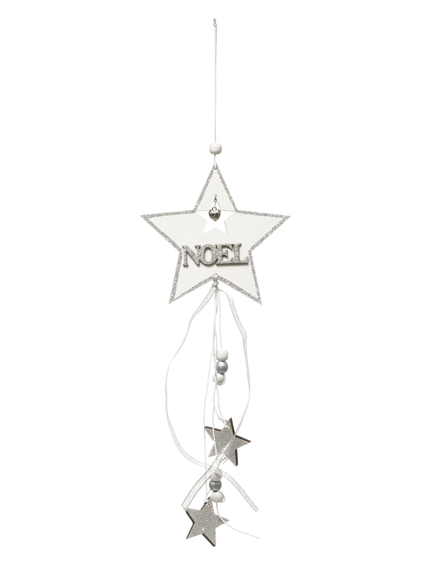 Décoration à suspendre étoiles pour Noël blanc et argent