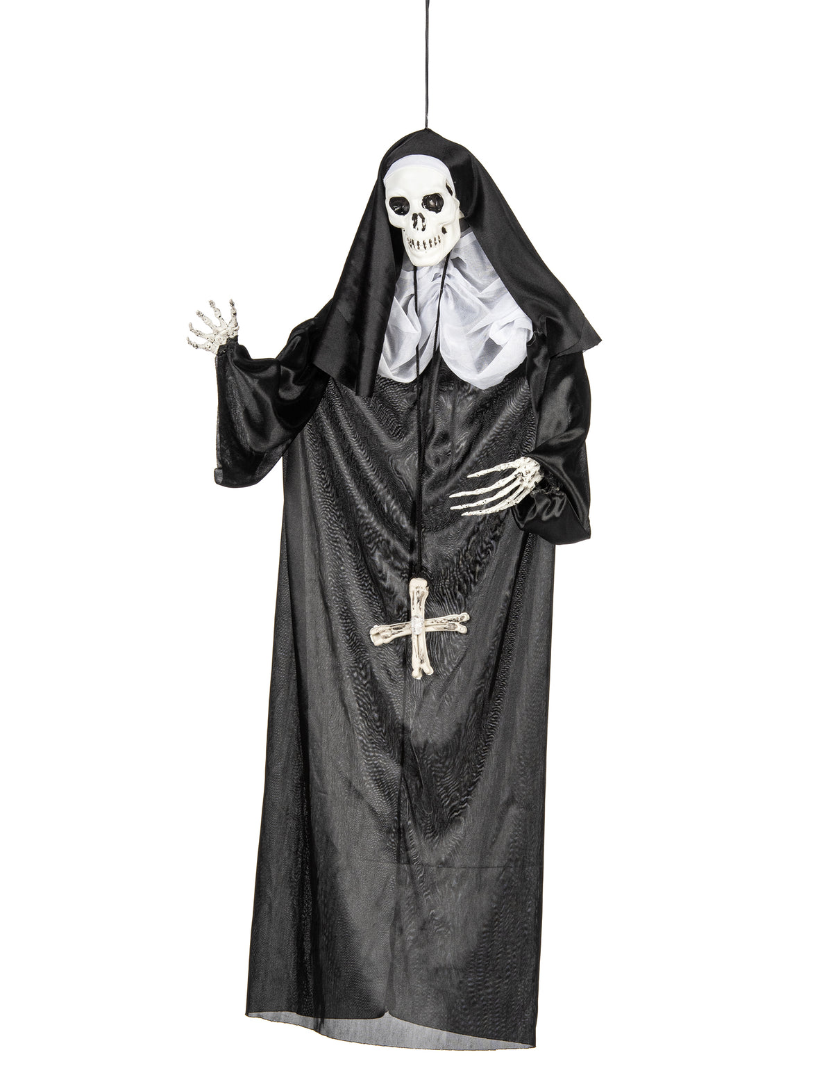 Décoration à suspendre nonne pour Halloween noir et blanc avec squelette