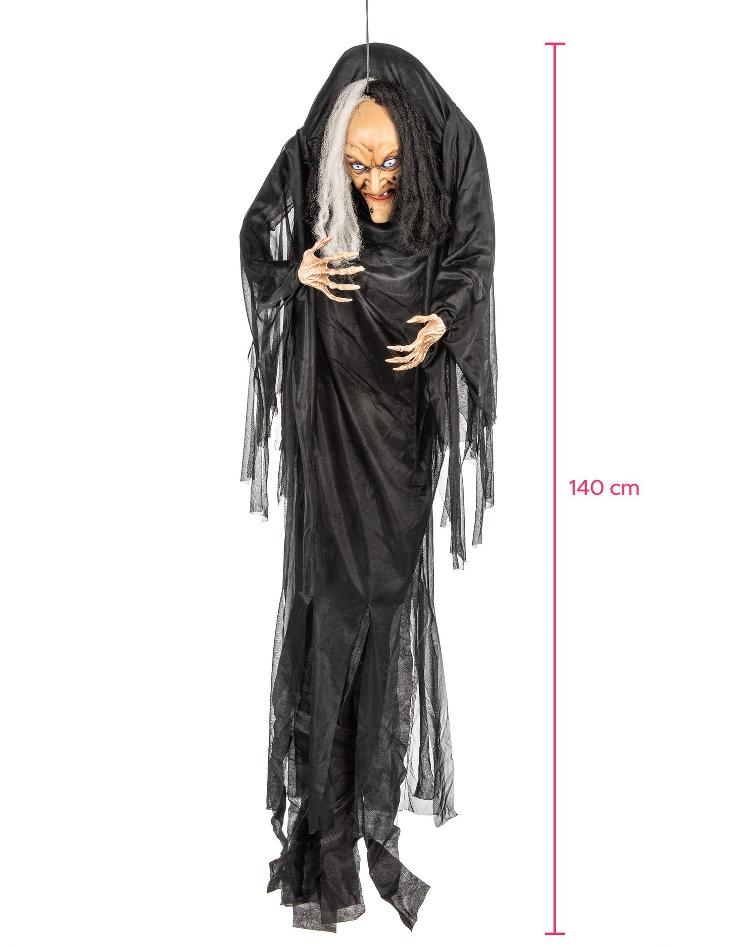 Dekoráció a fekete -fehér boszorkány 140 cm -es Halloween lógására